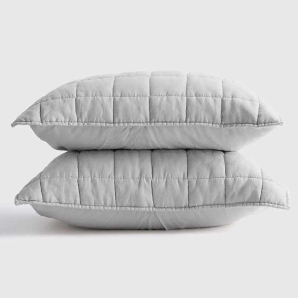 NWOT Quince European Linen Box Quilted King Sham Set in Light Grey 2 Shams